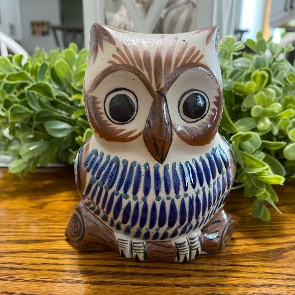 Vintage Tonala Owl Bird Figurine Mexico Folk Art Pottery Figurine Reyna 4.75"